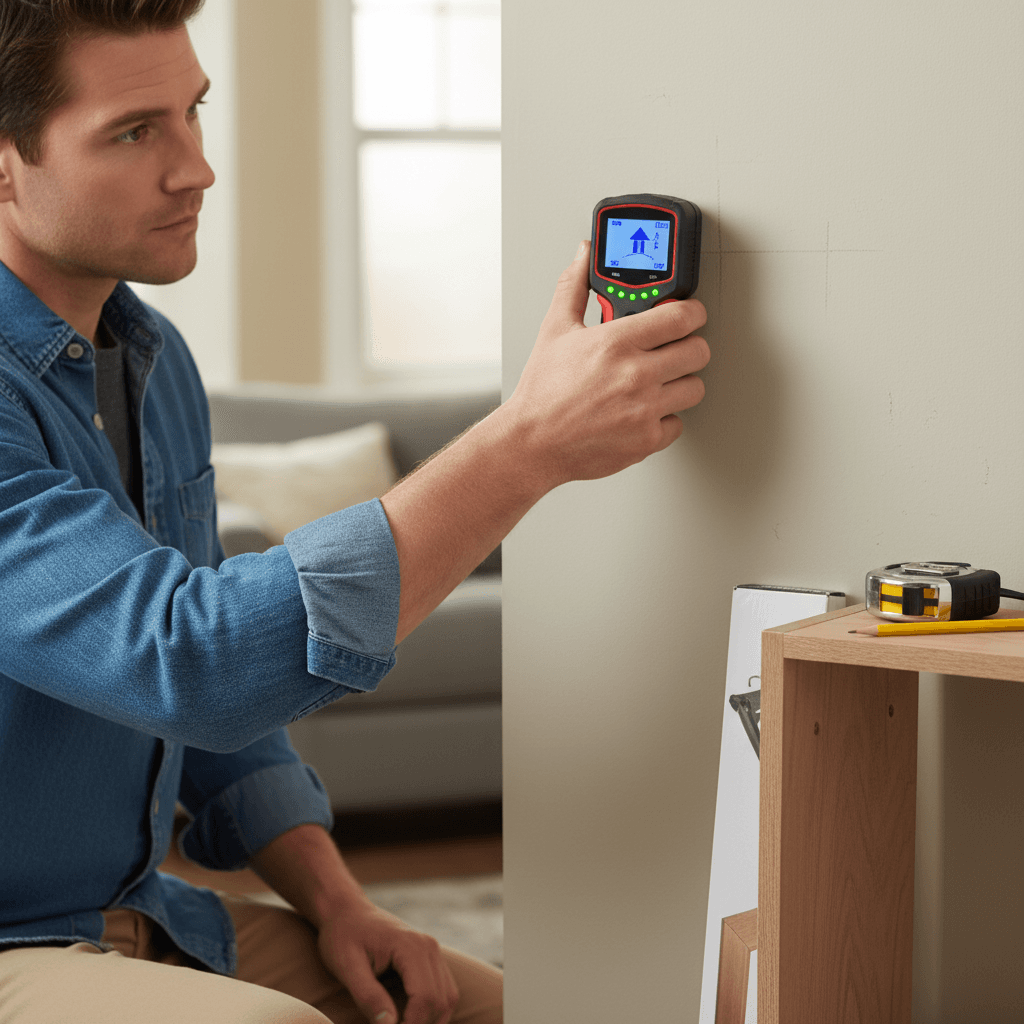 Using a stud finder to hang a shelf