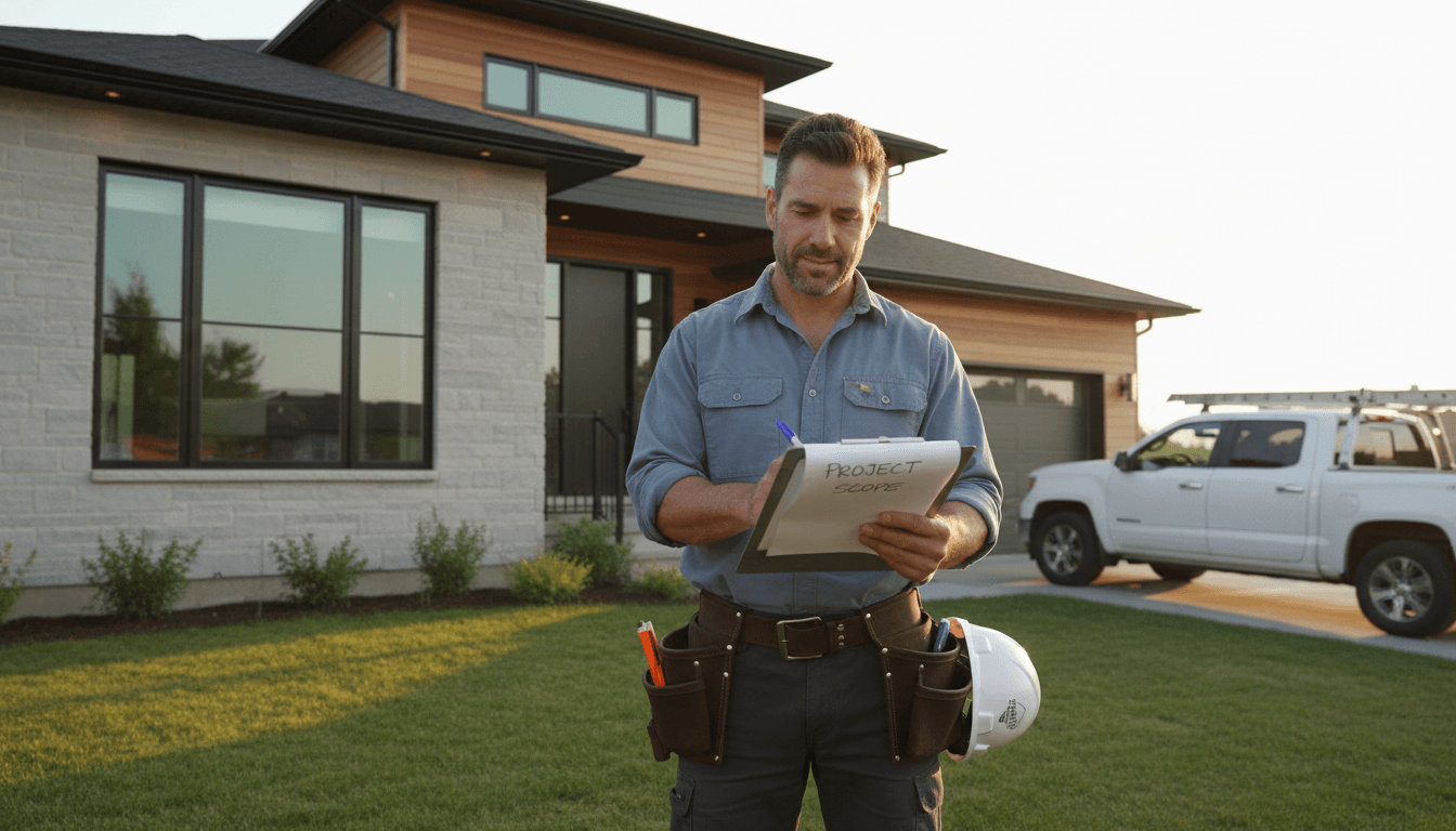 Contractor reviewing a job list at a home in Beaverton