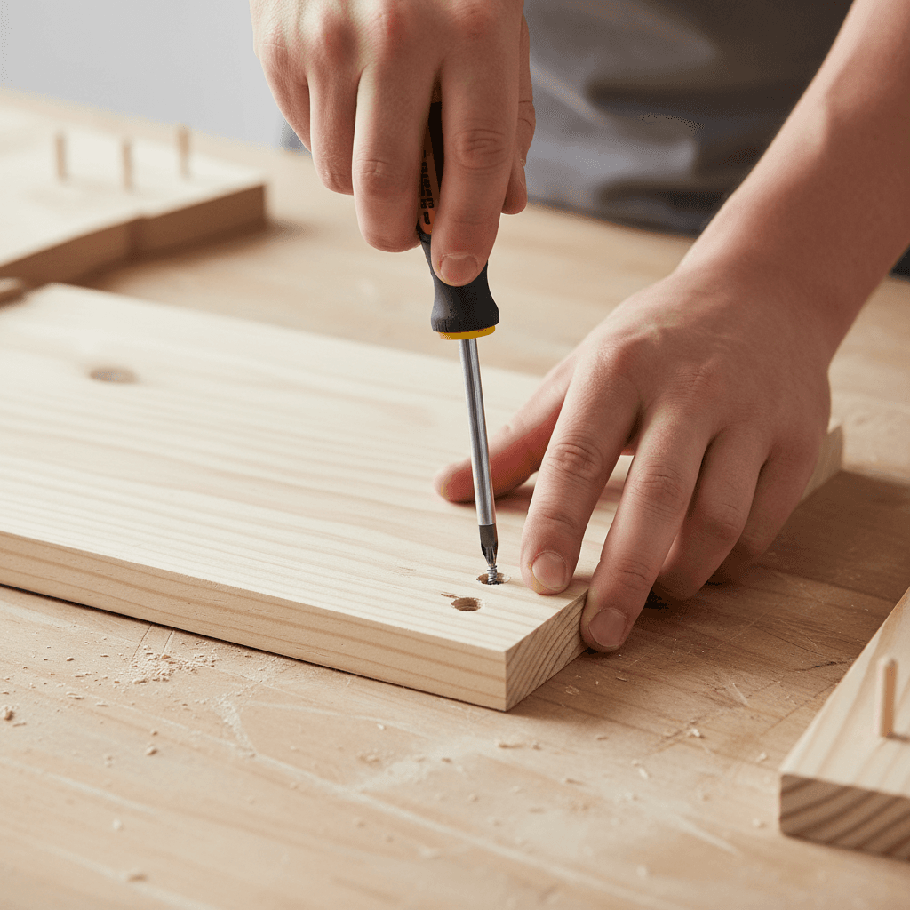 Assembling a wooden bookshelf