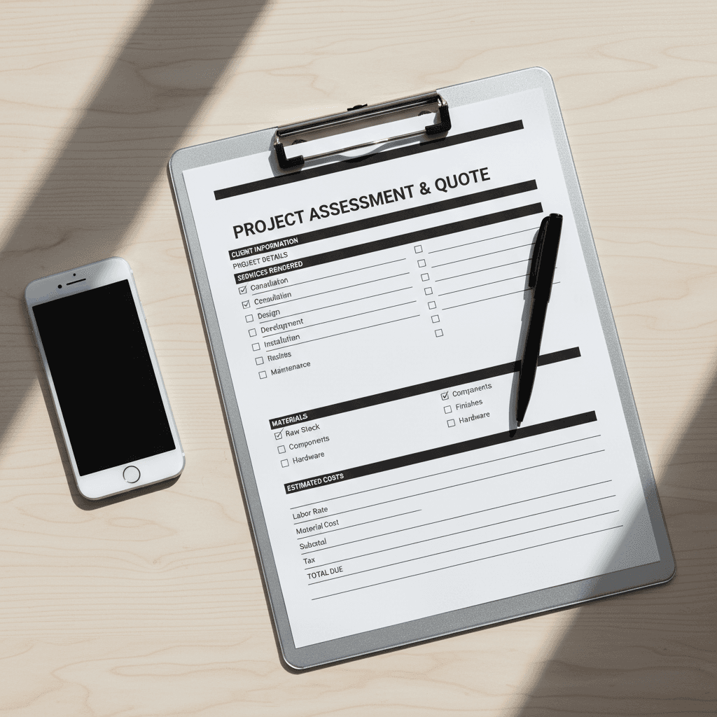 Estimate paperwork and samples used for pricing
