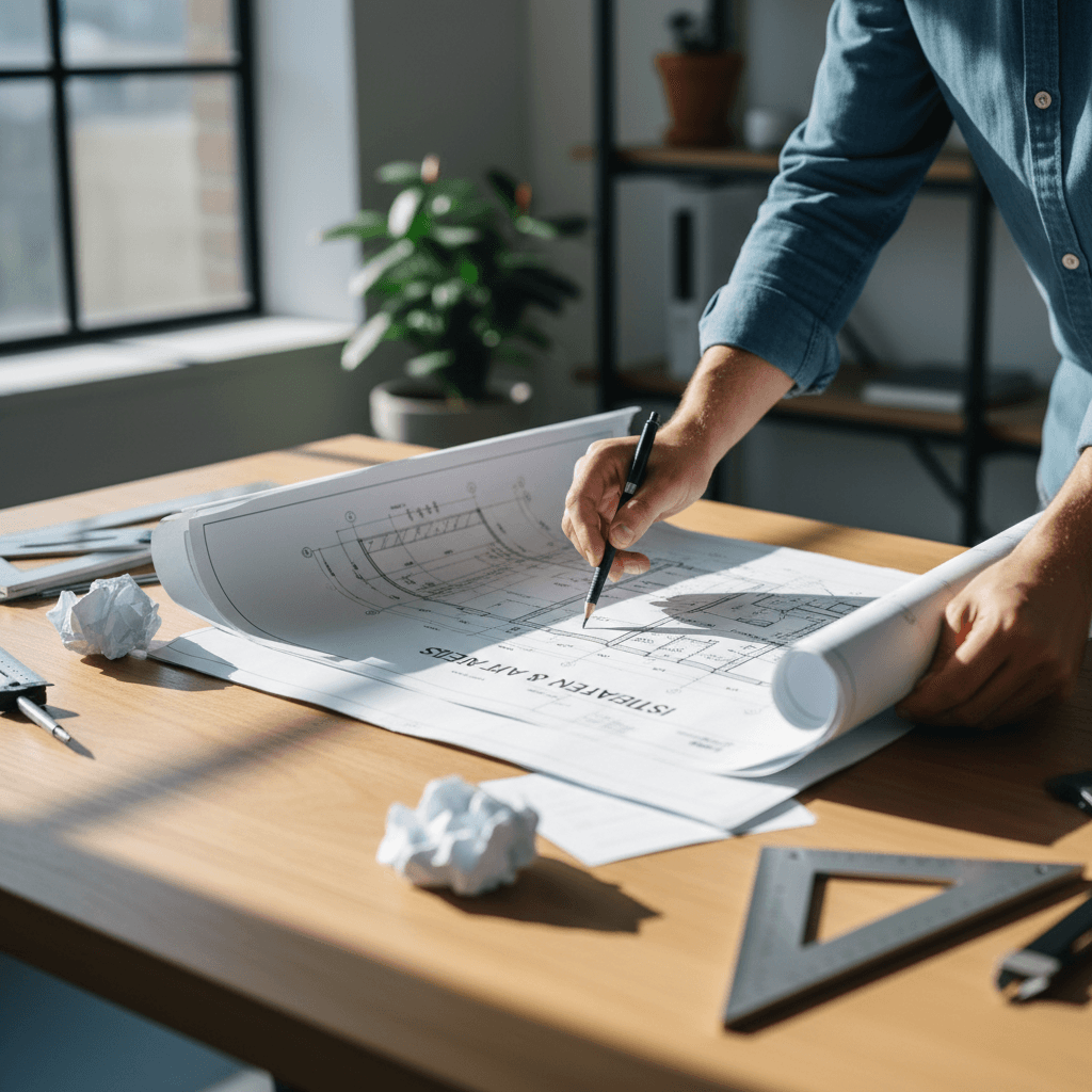 Planning board with notes and measurements for a job