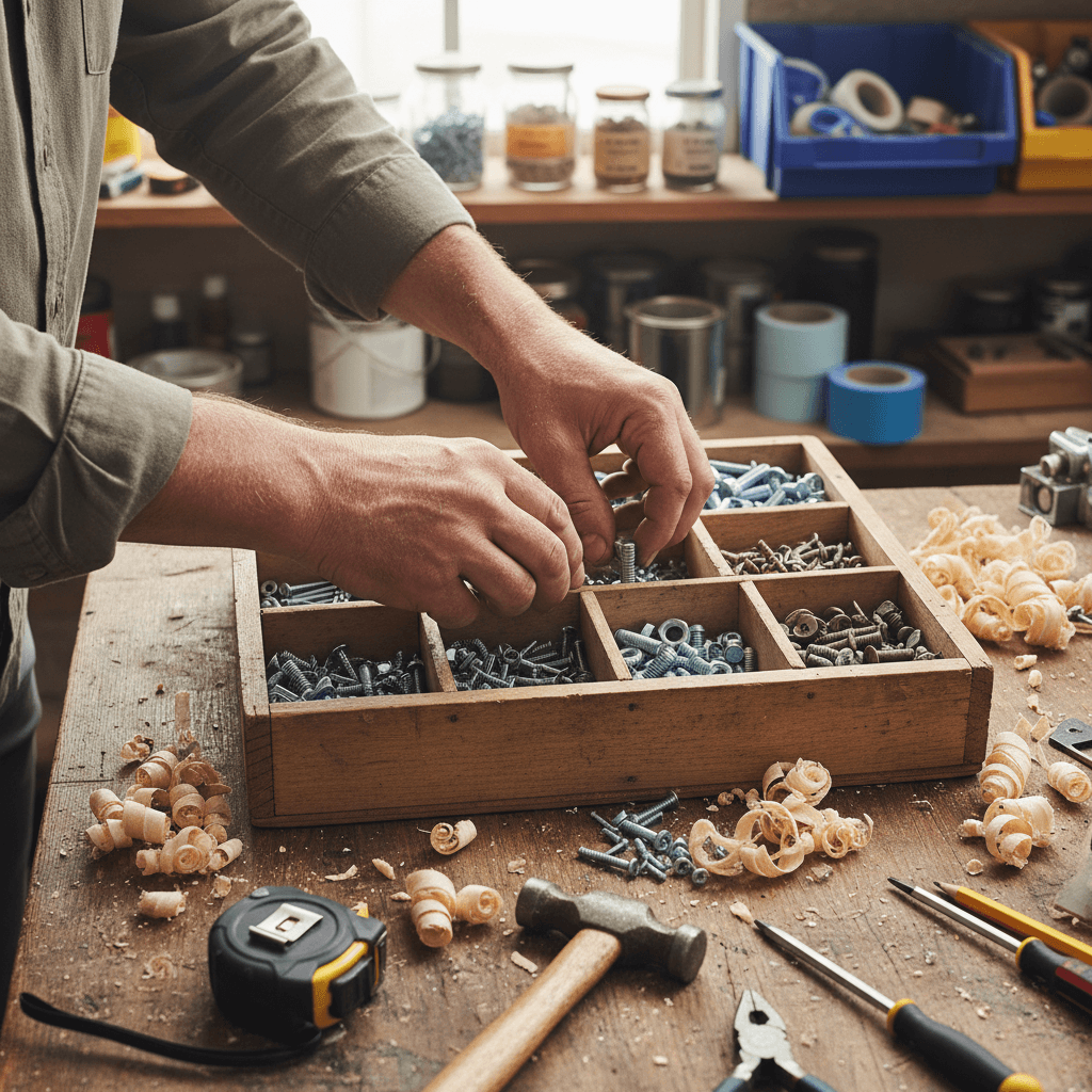 Workbench with tools and project materials laid out