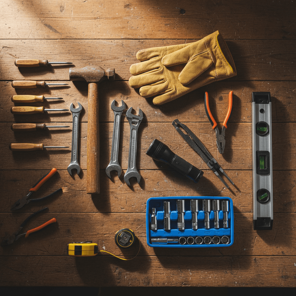 Hand tools on the wall, every piece where it belongs
