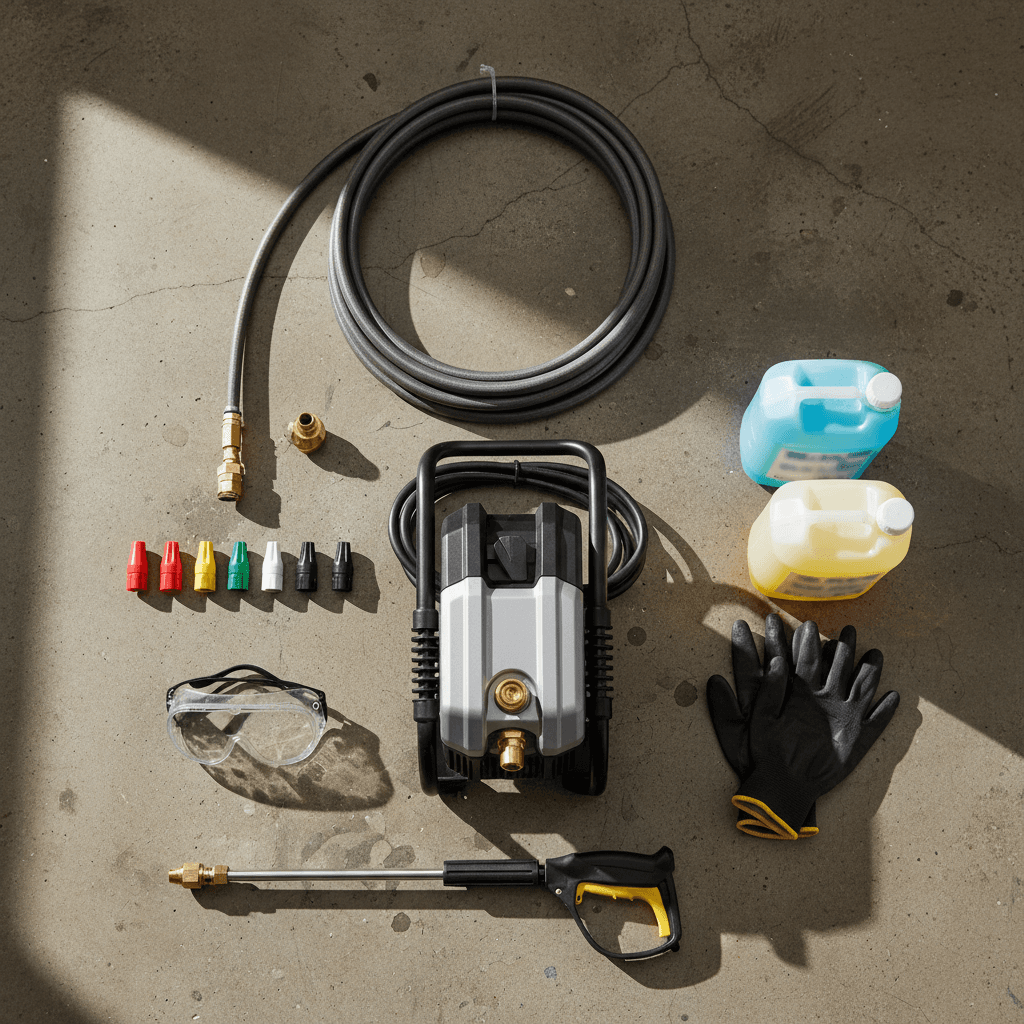 Cleaning equipment ready for a pressure washing job