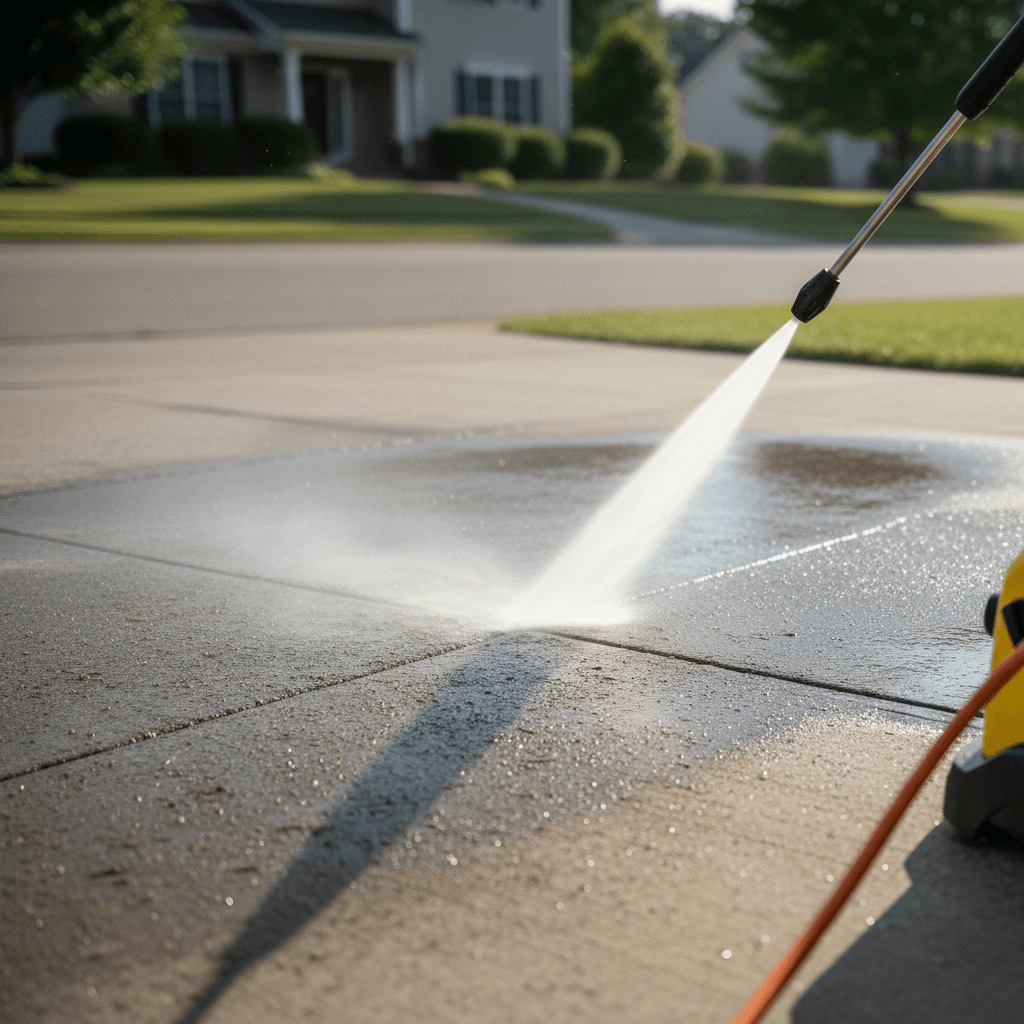 Clean driveway after pressure washing