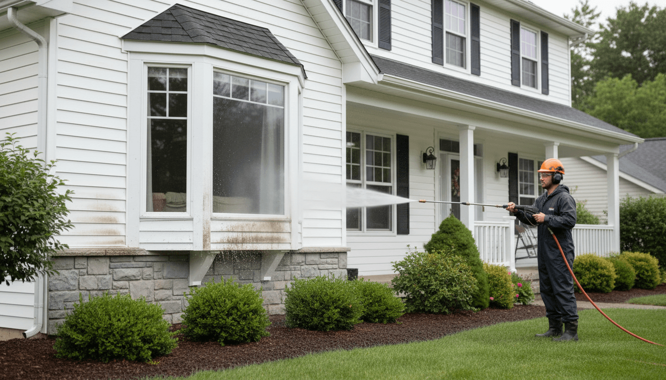 Pressure washing house siding